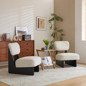 Fauteuil lounge beige moderne avec revêtement en polyester, base en bois, élégant et confortable, siège d'appoint pour salon - Product Image 1