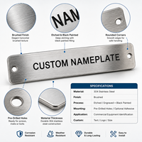 Placa de Identificación Personalizada de Acero Inoxidable 304 Cepillado, Placa de Metal con Logotipo Impreso en Negro con Dos Orificios de Montaje para Equipos