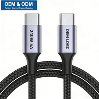 Cable USB C de Fábrica Personalizado, 240W 5A 48V, Cable de Carga Rápida Tipo C de 1m 2m 3m, Cable Trenzado USB-C a USBC para Transferencia de Datos y Carga