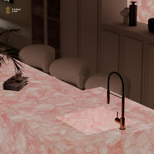 Yushi đánh bóng ánh sáng tự nhiên màu Hồng <span class=keywords><strong>Onyx</strong></span> tăng màu Hồng đá cẩm thạch đá nhà bếp Countertop ăn uống Bàn cà phê - Product Image 3