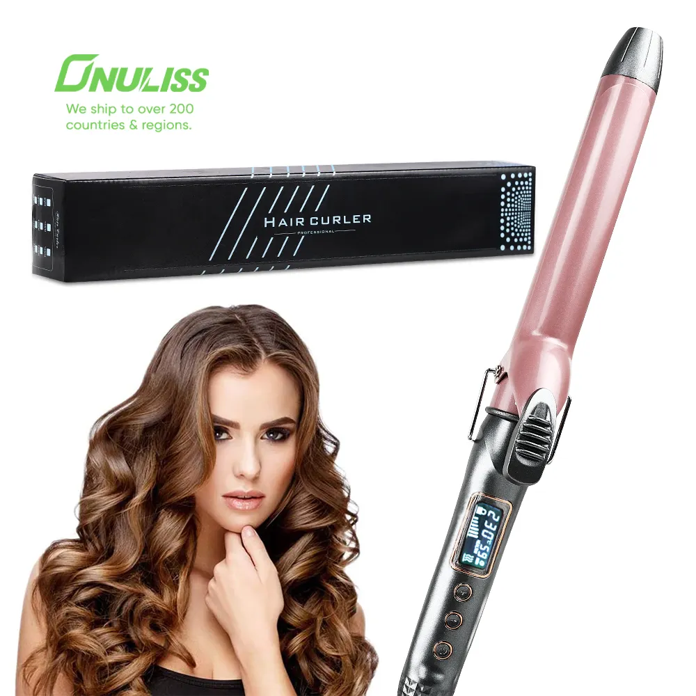 Ionic Rotating Hair Curler For Long Hair Small Curling Wand Iron Professional Ceramic Barrel Tight Curls Pink Hair Waving Style