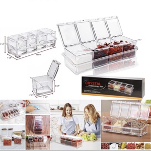 Saklama kabı temizle çeşni kavanoz plastik baharat kutusu 4 parça Set akrilik baharat kutusu - Product Image 2