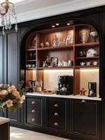 Buffet Modulaire Bicolore Noir Mat en Noyer Écologique, Design Européen pour Cuisine, Salle à Manger, Bar Domestique, Meubles de Rangement, Villas