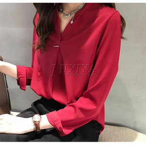 Camicia da donna personalizzata con scollo a V camicette a maniche lunghe da donna camicetta da ufficio di Design più recente da donna - Product Image 4