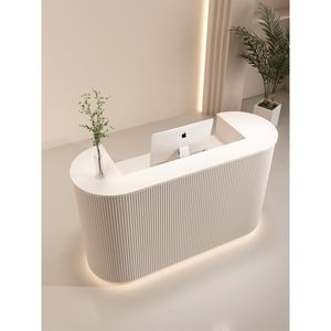 घुमावदार लकड़ी कैशियर काउंटर कपड़े स्टोर कॉम्पैक्ट रिसेप्शन डेस्क छोटे सौंदर्य सैलून न्यूनतम आधुनिक बार काउंटर टिकाऊ होटल - Product Image 3