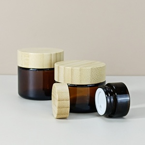 Wholesale 20g 30g 50G 60g Eco Brown Glass <b>Containers</b> Wooden Lid Amber Face Cream Jar for Skincare Packaging - Product Image 3