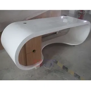 Toptan dayanıklı kaliteli benzersiz tasarım akrilik katı yüzey uzun patron ofis masası