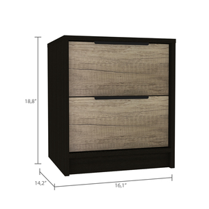 Kaia Nightstand Two <b>Drawers</b> Metal Handle Black Pine <b>Storage</b> <b>Drawer</b> Bedroom Furniture - Product Image 4