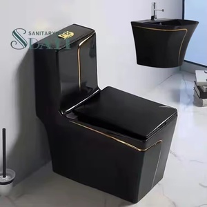 SDAYI 럭셔리 디자인 욕실 도자기 이노드로 위생 도자기 블랙 컬러 wc s 트랩 1 장 세라믹 변기 그릇과 싱크대 세트