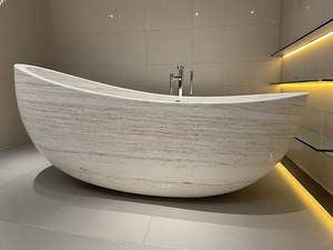 Moderna Bañera Ovalada Independiente de Mármol Marrón Natural, Mueble Ecológico para Interiores, Ideal para Villas, Hecha de Piedra Natural - Product Image 2