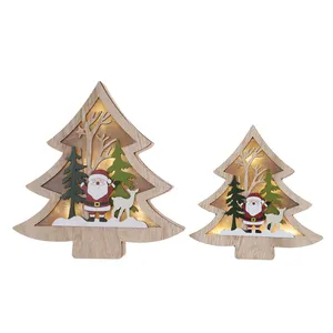 LED souhait de noël étoile cœur arbre pendentif bois arbre de noël ornement suspendu