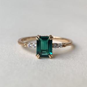 <b>Emerald</b> Cut Natural Stone <b>Ring</b> 925 <b>Silver</b> Prong Setting Women's Classic Gemstone Engagement Band - Product Image 1