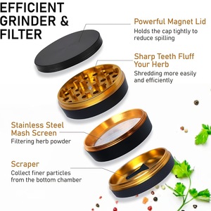 TEMU hot selling rubber paint cigarette <b>grinder</b> 63MM four layer black hand feel paint manual aluminum alloy flat <b>grinder</b> - Product Image 3