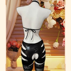 Golden Shuttle Weaving Fun Sexy Combinaison en PU noire à découpes et dos nu pour femme 058 - Product Image 3