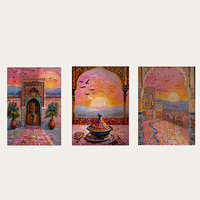 Ensemble de 3 tableaux muraux marocains HAOWAI OEM/ODM, décoration bohème méditerranéenne, peintures de coucher de soleil à Médine, architecture islamique