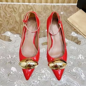 Sandalias de tacón bajo con adorno metálico sólido para mujer, con correa al tobillo, zapatos de fiesta, tacones de aguja con punta en pico de charol - Product Image 4