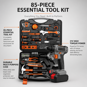 Perceuse sans fil 21V, ensemble de 85 outils avec batterie au lithium, construction en acier et coffret de transport en plastique pour réparation à domicile et bricolage - Product Image 3
