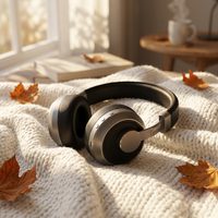 Headphone Bluetooth Over-Ear Hitam dengan Daya Tahan Baterai Lama, Baterai 500mAh Terpasang, 200 Jam Siaga, Headset Stereo Nirkabel untuk Eropa dan AS