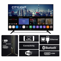 Téléviseur intelligent LED 4K UHD Android 15 de 32 à 100 pouces, design décoratif à cadre fin, applications de streaming intégrées, adapté à un usage domestique ou hôtelier