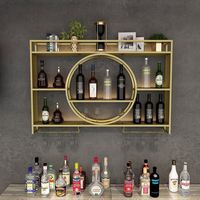 Étagère à vin murale en métal lumineuse, support à liqueurs commercial de luxe, cages de rangement pour comptoir de bar, résistant à la corrosion, noir/doré