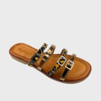 Sandales plates à lanières fines en cuir verni imprimé léopard pour femmes, avec boucle réglable, mules tendance d'été pour femmes