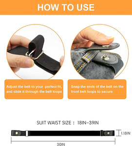 Cintura elástica negra Ajustable Elástico <span class=keywords><strong>Invisible</strong></span> Hebilla Cinturón libre para pantalones vaqueros Pantalones cortos - Product Image 5