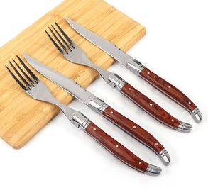 DF319 Juego de cubiertos de estilo vintage con logotipo personalizado, nueva colección, cuchillo para carne, tenedor, cuchara de mesa y cuchara para sopa, mango de madera roja - Product Image 6