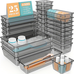 Set di 25 Organizzatori <span class=keywords><strong>per</strong></span> <span class=keywords><strong>Cassetti</strong></span>, Combinazione Multipla, <span class=keywords><strong>Contenitori</strong></span> Trasparenti in Plastica Impilabili <span class=keywords><strong>per</strong></span> <span class=keywords><strong>Cassetti</strong></span> e Ripiani - Product Image 1