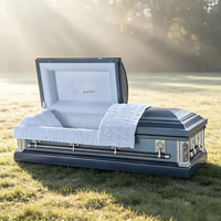 Ataúd Metálico Americano Gris Azulado Profundo con Interior Azul Claro y Bordado de Aves - Ataúd Funerario para Adultos al por Mayor