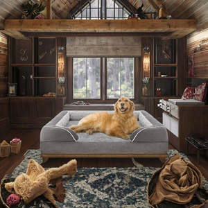 Lit <span class=keywords><strong>pour</strong></span> <span class=keywords><strong>chien</strong></span> orthopédique rectangulaire en velours gris foncé, ensemble amovible, <span class=keywords><strong>grand</strong></span> lit <span class=keywords><strong>pour</strong></span> animaux de compagnie, adapté aux chiens de taille moyenne à grande, utilisation en extérieur - Product Image 3