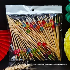 Piques à fruits à double perle, ciseaux jetables, bambou coloré, créatif, usage domestique et commercial, brochettes de 12 cm - Product Image 4