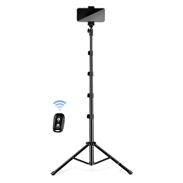 53" Retractable Adjustable Angle Cell Phone Tripod Stand With Wireless Remote Control and Cell Phone Clip,tripod & Selfie Stick