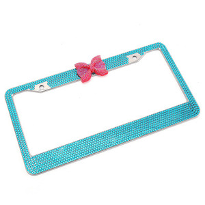Pha Lê Rhinestone Sử Dụng Cho Dễ Thương <span class=keywords><strong>Bow</strong></span> USA Bling Kim Cương Rhinestone Thép Không Gỉ Xe Số Giấy Phép Tấm Khung - Product Image 3