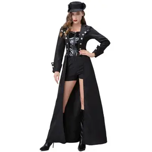 2023 nouveau carnaval Cosplay médiéval vapeur Punk fermeture éclair femmes longue Vintage noir Costume tenue