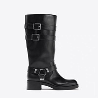 Bottes Western rétro noires style Merado, bottes à bout carré et à talon épais pour femmes pour la nouvelle saison automne/hiver