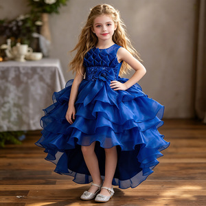 Robe de demoiselle d'honneur rose en organza, robe de bal à col rond, robe de princesse pour enfants avec étiquette - Product Image 4