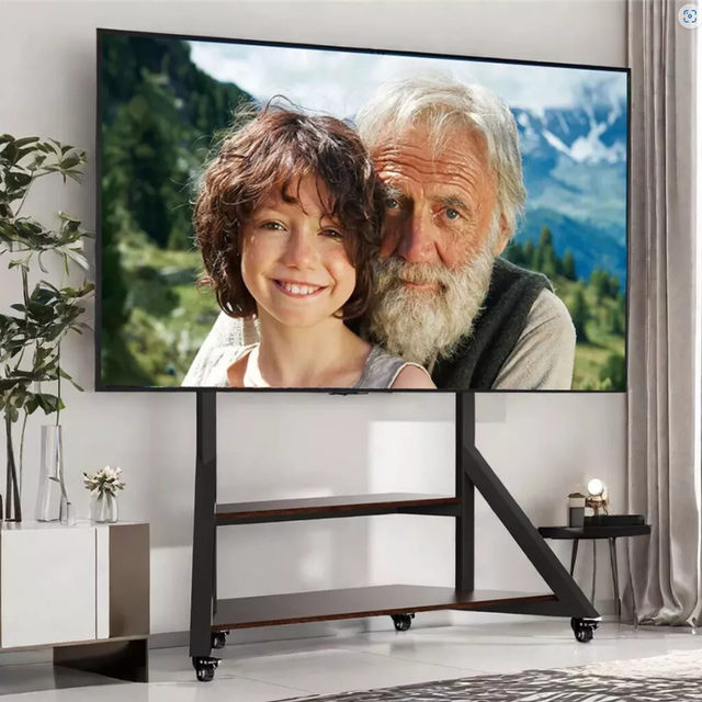 40-100 Inch Large Mobile Floor TV Stand on Wheels Wood Shelf Base