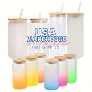 Taza de Vidrio Esmerilado Transparente para Sublimación, 16 oz, con Tapa de Bambú y Pajitas - Product Image 2