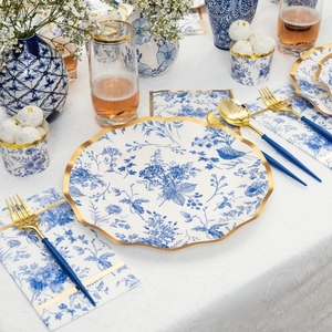 Ensemble de vaisselle jetable DAMAI sur le thème floral bleu pour fête, assiettes en papier, serviettes, gobelets, ensembles d'assiettes en papier, vaisselle - Product Image 2