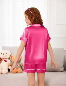 Pigiama per Ragazze in Raso Setoso, Abbigliamento <span class=keywords><strong>da</strong></span> <span class=keywords><strong>Notte</strong></span> con Bottoni, Set Pigiama per Bambine, Abbigliamento <span class=keywords><strong>da</strong></span> Casa, <span class=keywords><strong>Camicia</strong></span> <span class=keywords><strong>da</strong></span> <span class=keywords><strong>Notte</strong></span> per Ragazze - Product Image 5