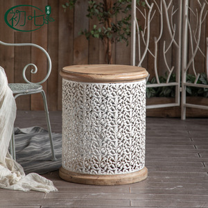 โต๊ะกาแฟสไตล์คันทรีอเมริกัน หน้าไม้แกะสลัก ดีไซน์เรโทร โต๊ะข้างห้องนั่งเล่นแบบดิสเทรส - Product Image 4