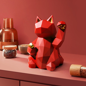 Figura de Arte Moderno de <span class=keywords><strong>origami</strong></span>, estatua de gato de la suerte, poligonal de fundición de resina ustomizada - Product Image 2