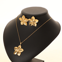 Set Perhiasan Kalung dan Anting Bunga Hati Lapis Emas 18K dari Baja Anti Karat untuk Wanita (Grosir)