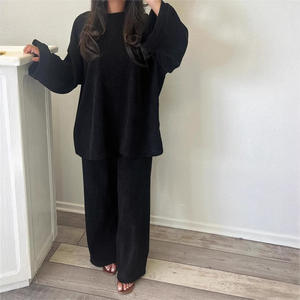 महिलाओं की लंबी आस्तीन शीर्ष और पैंट नई कॉर्डरॉय ठोस रंग दो-टुकड़ा - Product Image 3