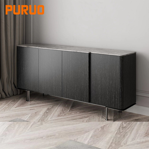 PURUO Moderno Buffet Integrato da Parete in MDF Nero Opaco per Sala da Pranzo e Soggiorno, Mobile per Conservazione Vino e Tè - Product Image 1