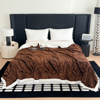 Selimut Lempar Sherpa Jacquard Daun Kationik Grosir, Selimut Fleece Taffeta Hangat Lapis Ganda