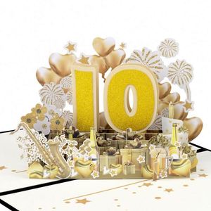 Carte de vœux 3D pop-up pour 10e anniversaire, carte pop-up de luxe pour anniversaire, mariage, célébration d'entreprise - Product Image 2