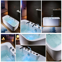 Baignoire autoportante rectangulaire moderne en acrylique blanc avec éclairage LED, jets d'air et massage par remous pour la maison et les hôtels