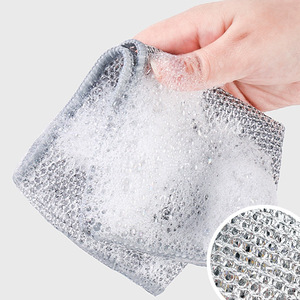 ผ้าเช็ดจานลวดเงิน ผ้าขัดหม้อตาข่ายเหล็กสองด้าน ผ้าทำความสะอาดครัว ไมโครไฟเบอร์ ไม่ติดคราบน้ำมัน ไม่ทิ้งคราบ - Product Image 1