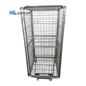 Warehouse Storage Nesting Wire Mesh Rolling Commercial Metal Welded Folding Trolley